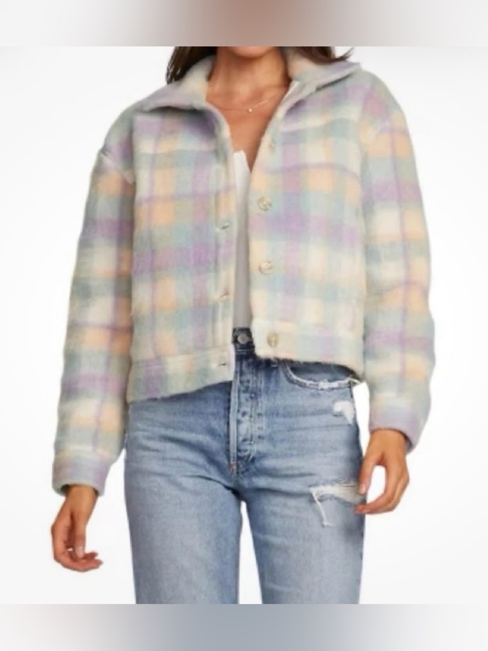saltwater LUXE Pastel Plaid wool blend teddy Jacket small